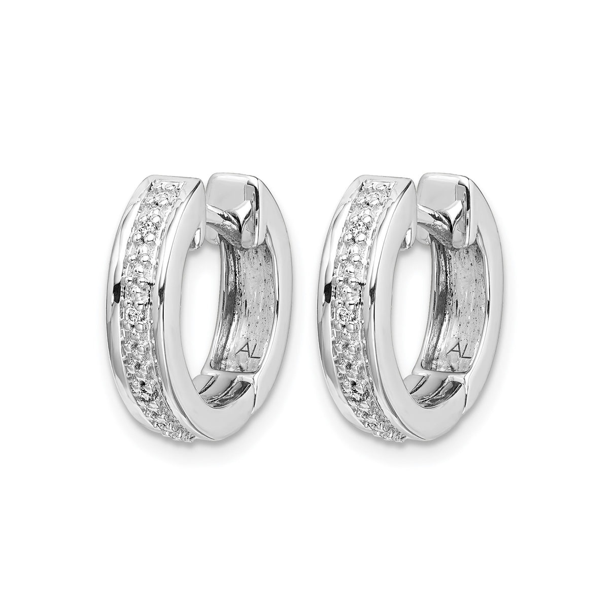 14k White Gold Diamond Hoop Earrings with Textured Center and Polished Finish