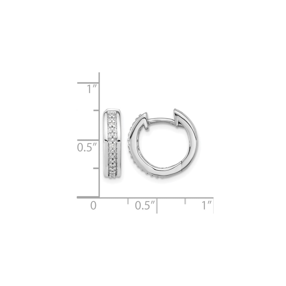 14k White Gold Diamond Hoop Earrings with Textured Center and Polished Finish