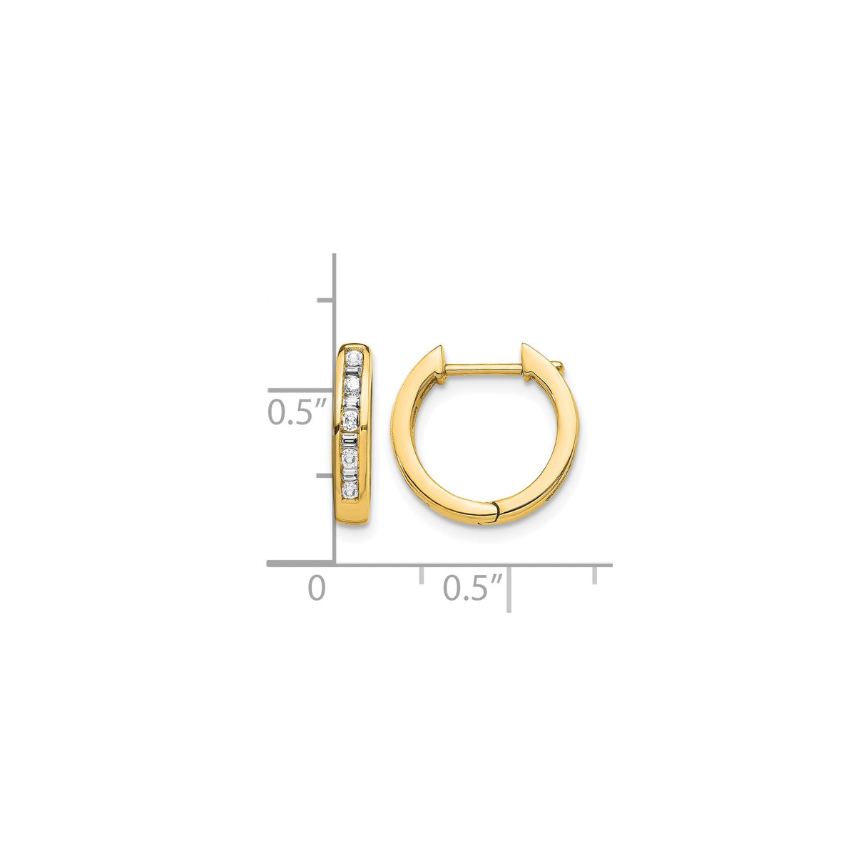 10k Yellow Gold Hoop Earrings with Channel Set Round and Baguette Cut Clear Stones