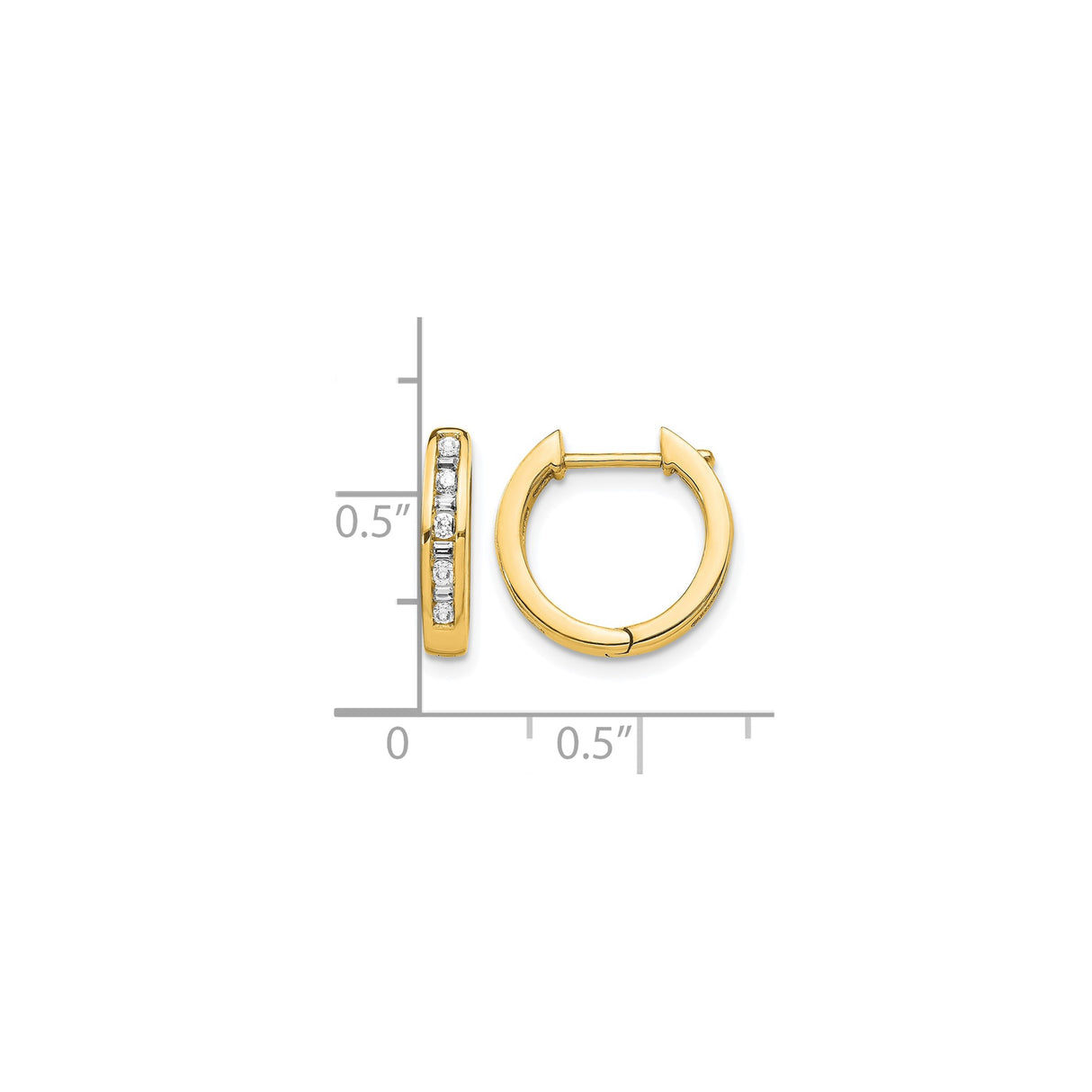 14k Yellow Gold Hoop Earrings with Channel Set Round Diamonds, Classic Huggie Style