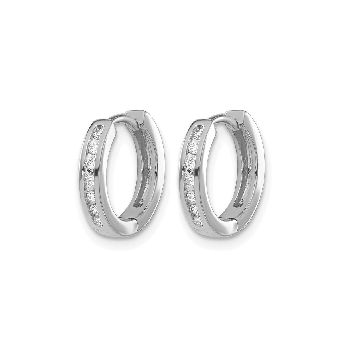 10k White Gold Hoop Earrings with Round Cut Diamonds in Channel Setting