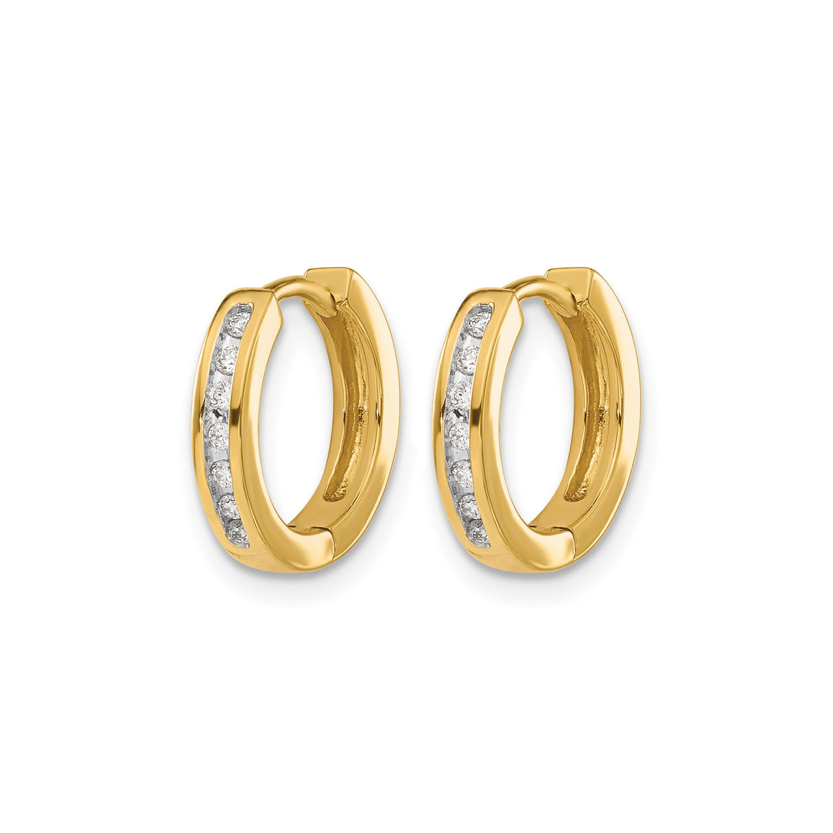 10k Yellow Gold Hoop Earrings with Channel Set Diamonds, Classic Lightweight Design for Women