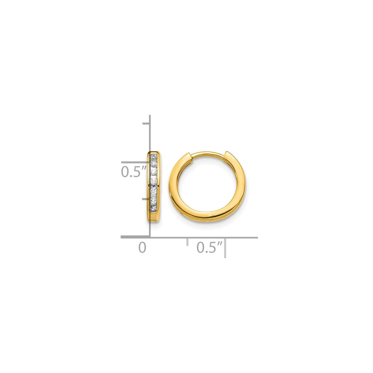 10k Yellow Gold Hoop Earrings with Channel Set Diamonds, Classic Lightweight Design for Women