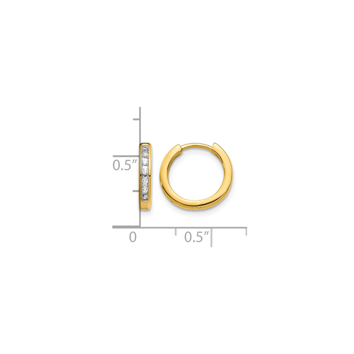 14k Yellow Gold Hoop Earrings with Channel-Set Diamonds, Polished Lightweight Design for Women
