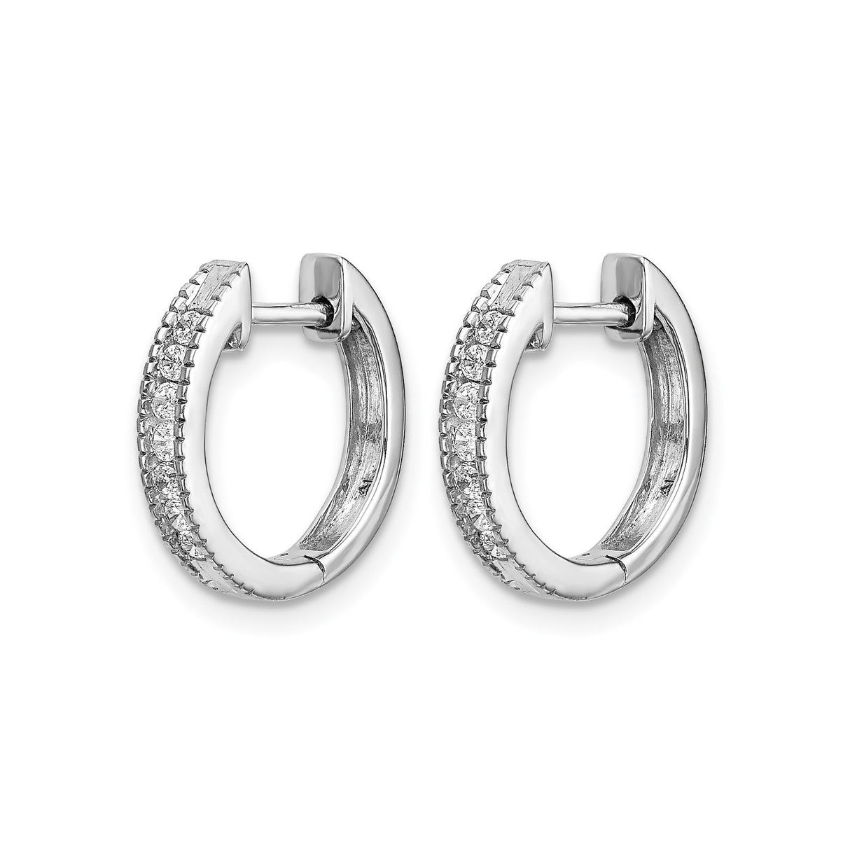10k White Gold Hoop Earrings with Round Cut Diamonds in Channel Setting