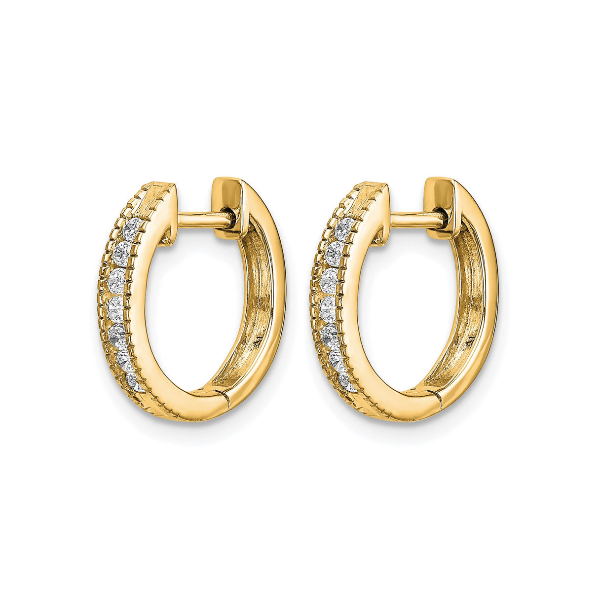 10k Yellow Gold Hoop Earrings with Channel Set Diamonds, Polished Finish, Hinged Design