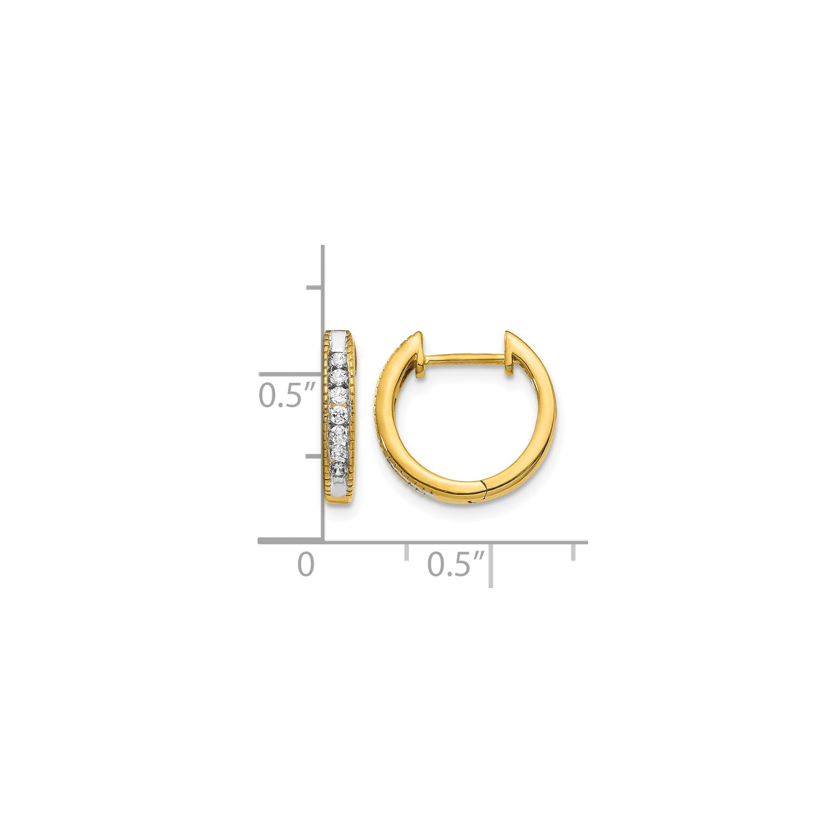 10k Yellow Gold Hoop Earrings with Channel Set Diamonds, Polished Finish, Hinged Design