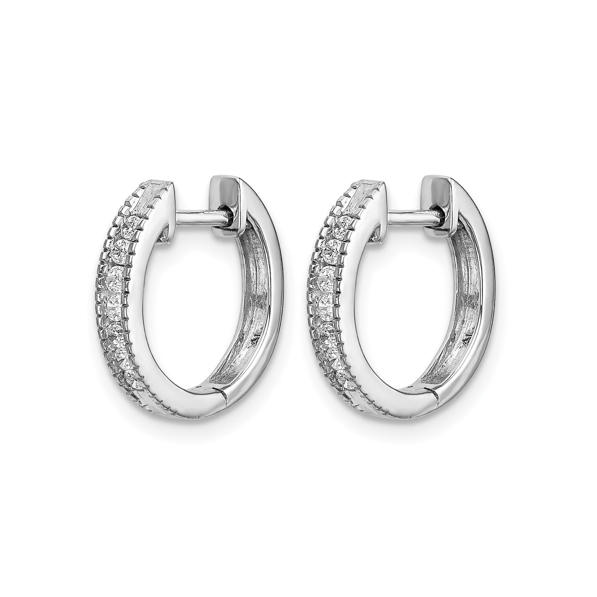 14k White Gold Hoop Earrings with Round Cut Diamonds in Channel Setting