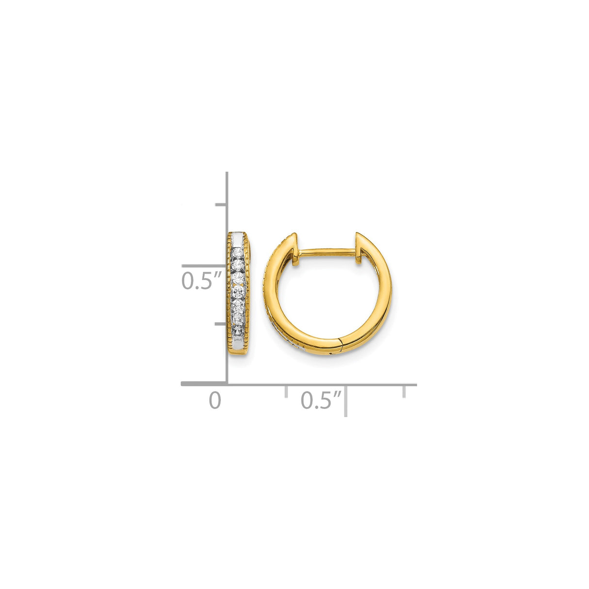 14k Yellow Gold Hoop Earrings with Channel Set Round Diamonds, Two Tone Huggie Style