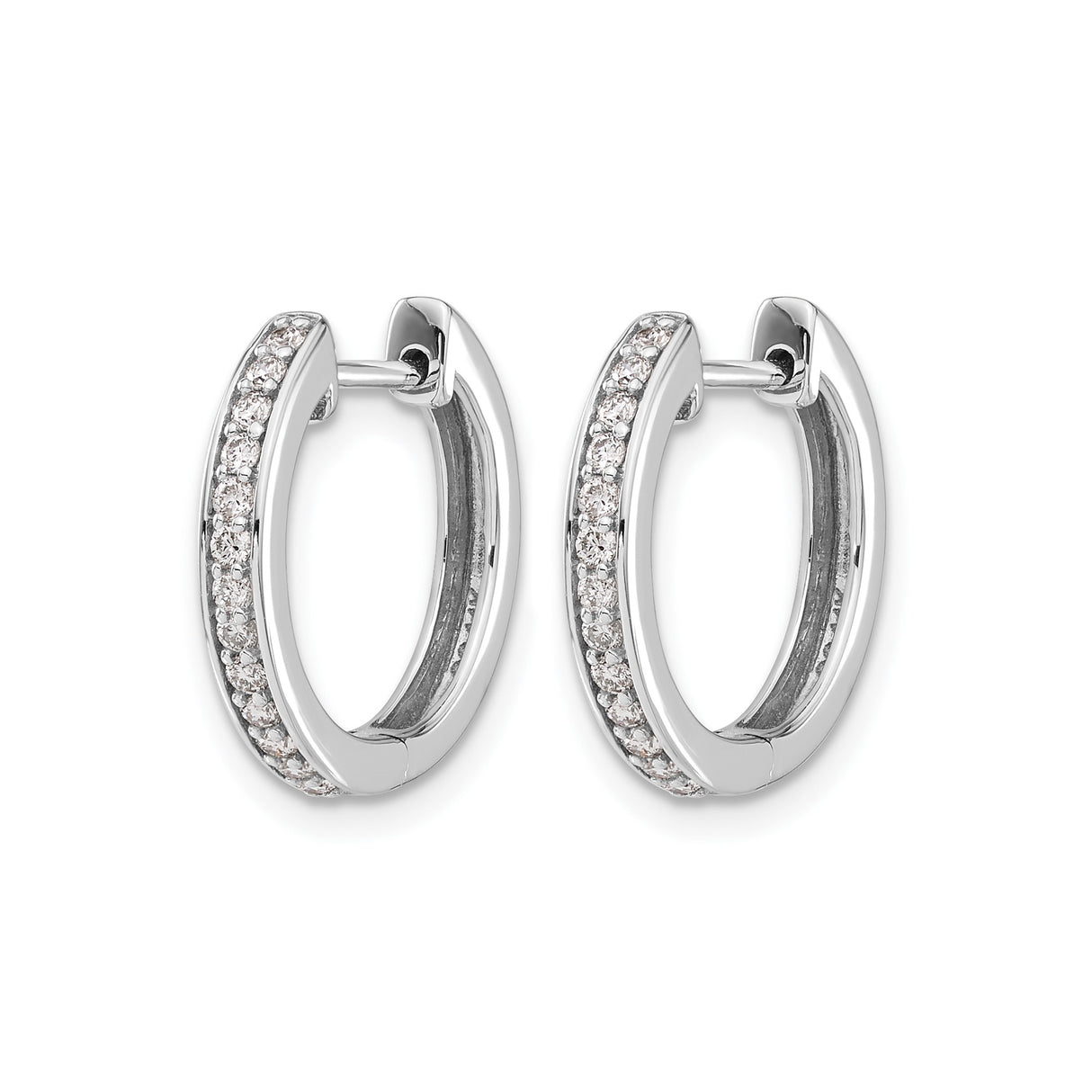 14k White Gold Hoop Earrings with Round Cut Channel Set Diamonds, Lightweight Classic Style