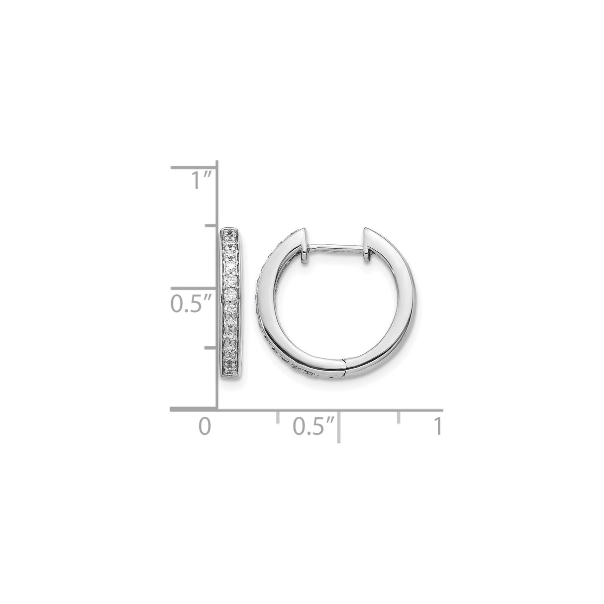 14k White Gold Hoop Earrings with Round Cut Channel Set Diamonds, Lightweight Classic Style