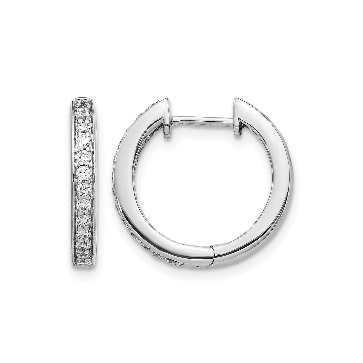 14k White Gold Hoop Earrings with Round Cut Channel Set Diamonds, Lightweight Classic Style