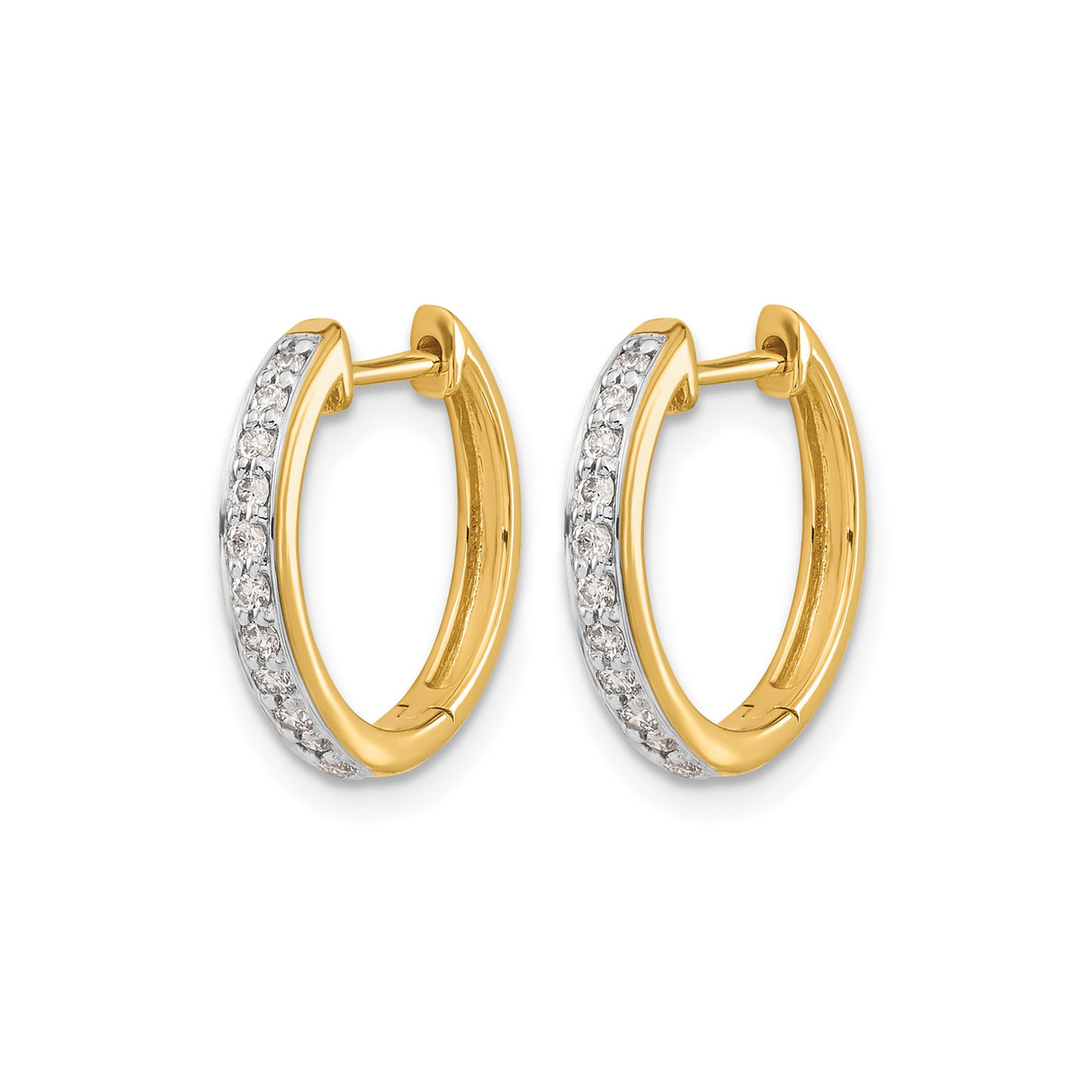 10k Yellow Gold Hoop Earrings with Clear Round Stones, Polished Front-Facing Design for Women