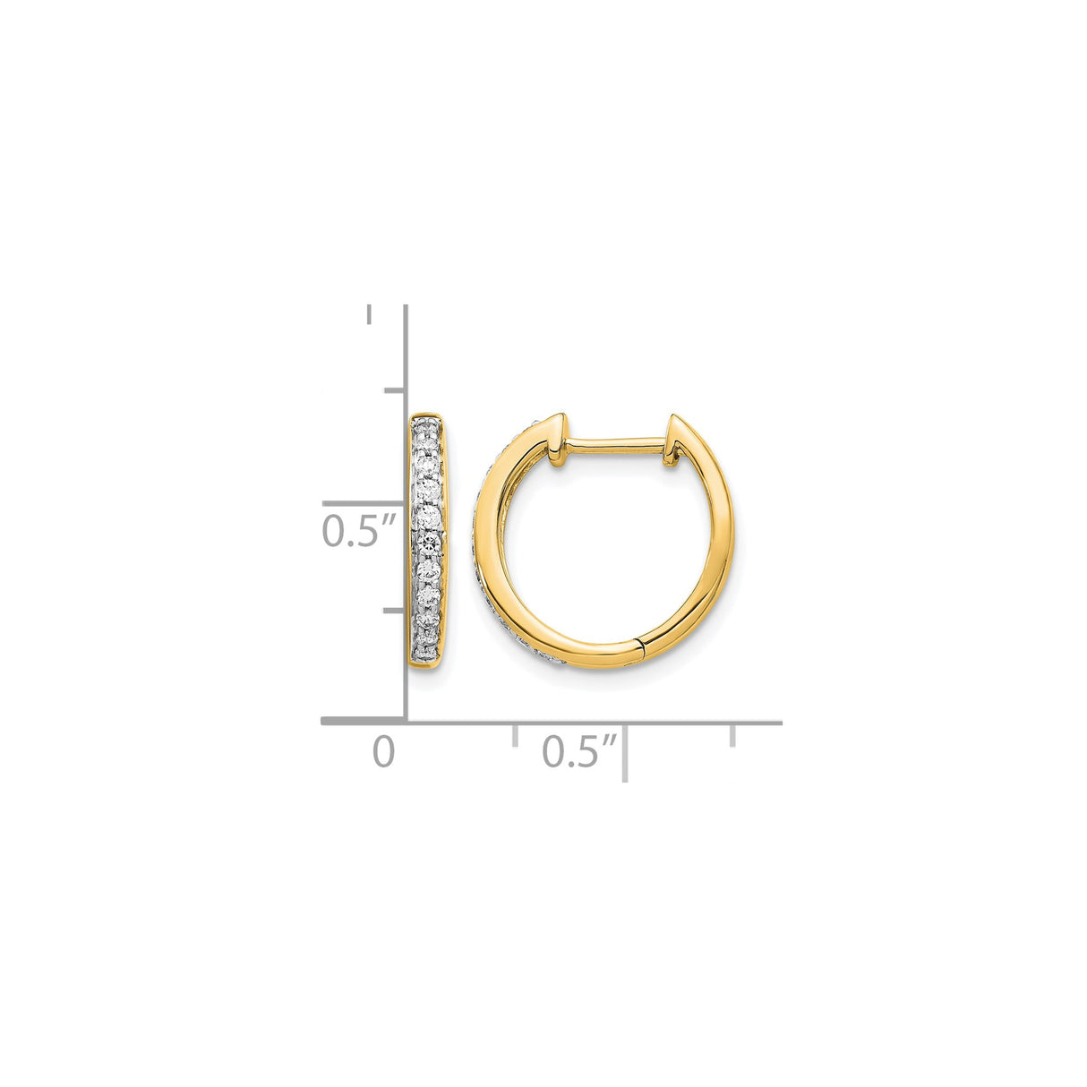 10k Yellow Gold Hoop Earrings with Clear Round Stones, Polished Front-Facing Design for Women