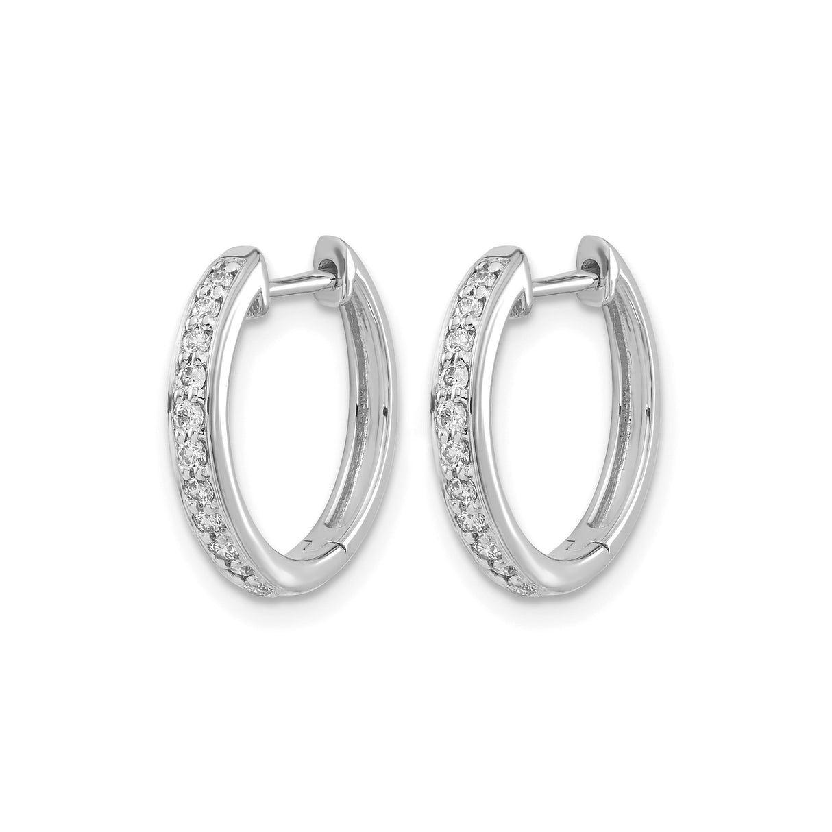 14k White Gold Diamond Hoop Earrings with Round Cut Diamonds, Sleek Hinged Design