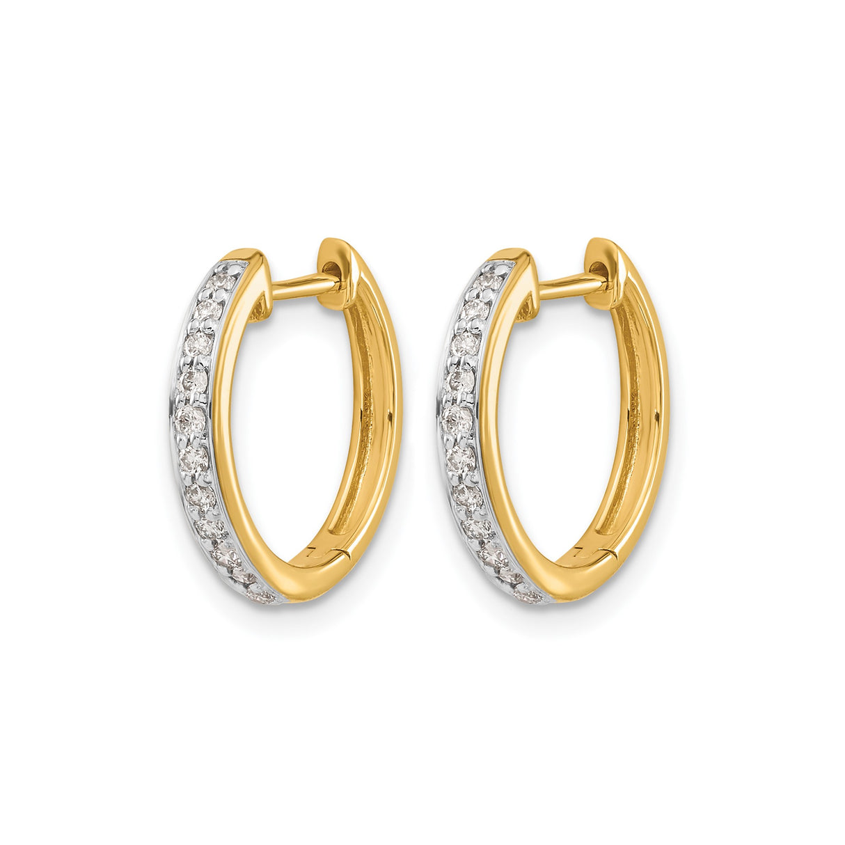 14k Yellow Gold Hoop Earrings with Channel Set Round Diamonds, Classic Lightweight Style for Women
