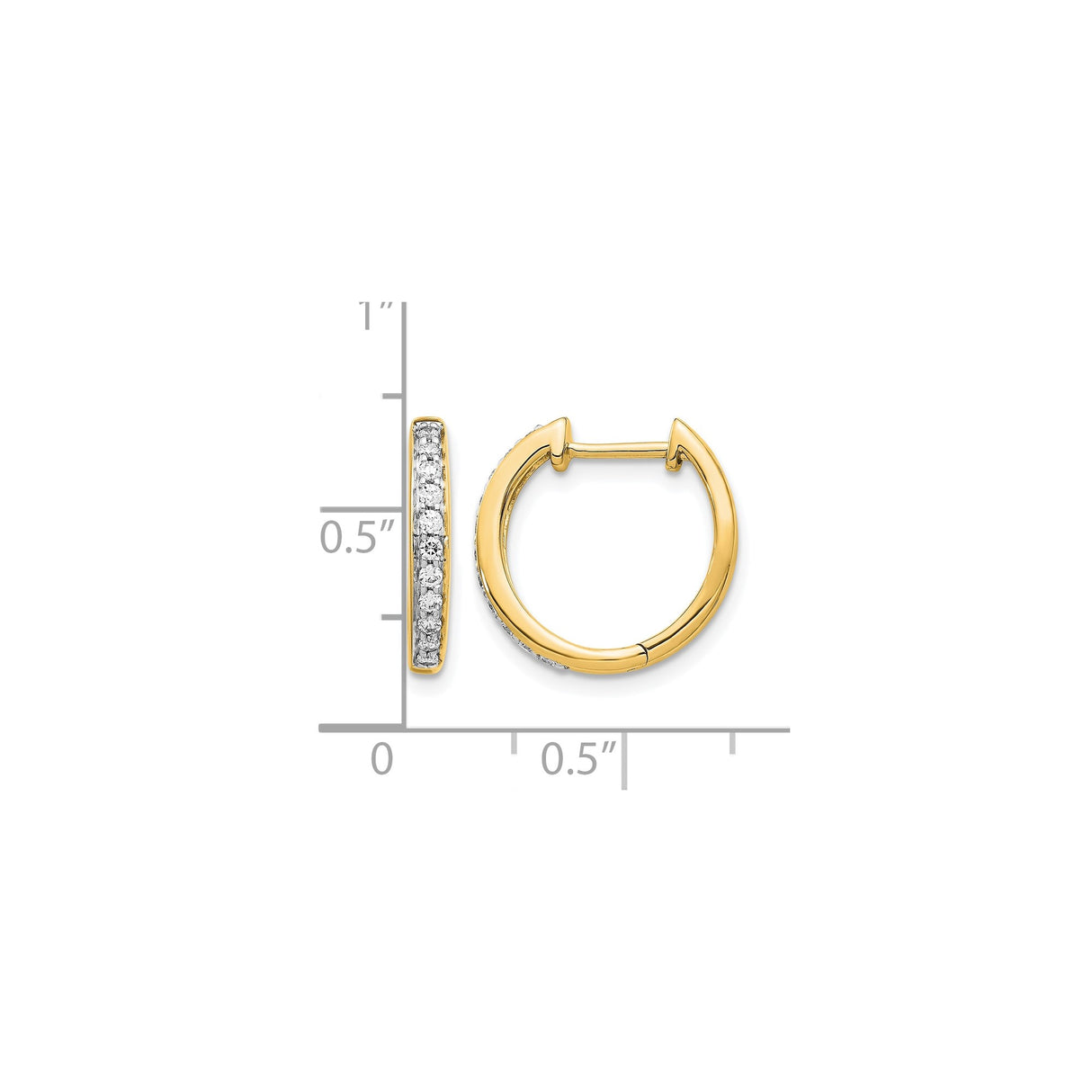 14k Yellow Gold Hoop Earrings with Channel Set Round Diamonds, Classic Lightweight Style for Women