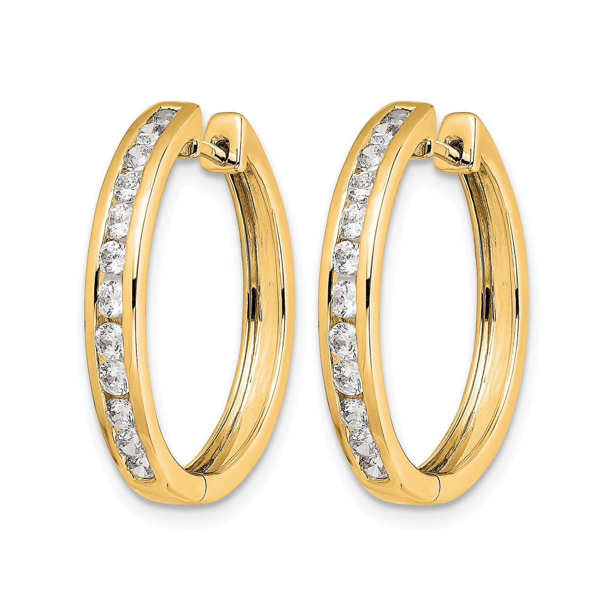 10k Yellow Gold Hoop Earrings with Cubic Zirconia, Channel Set Medium Hoops for Women