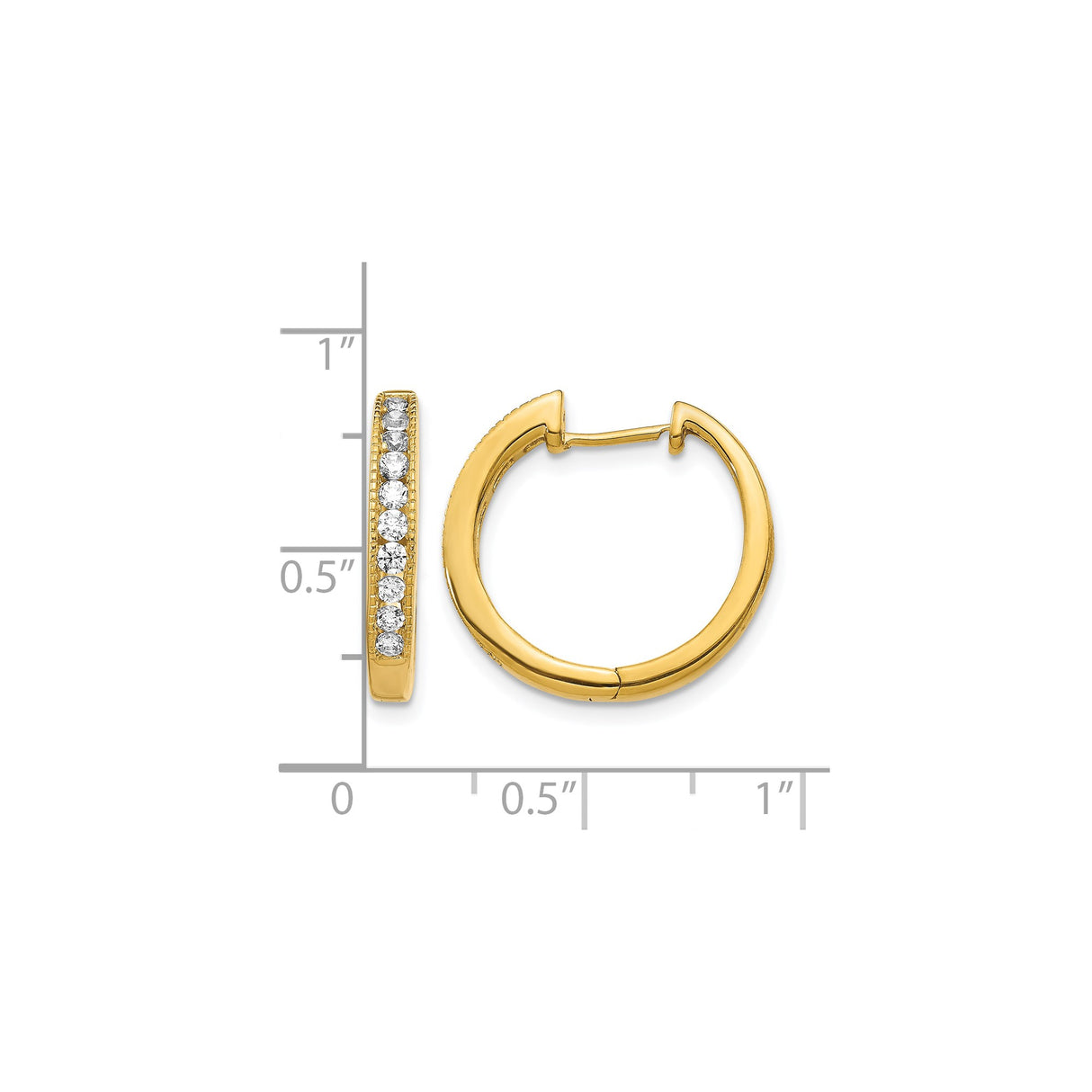 10k Yellow Gold Hoop Earrings with Cubic Zirconia, Channel Set Medium Hoops for Women