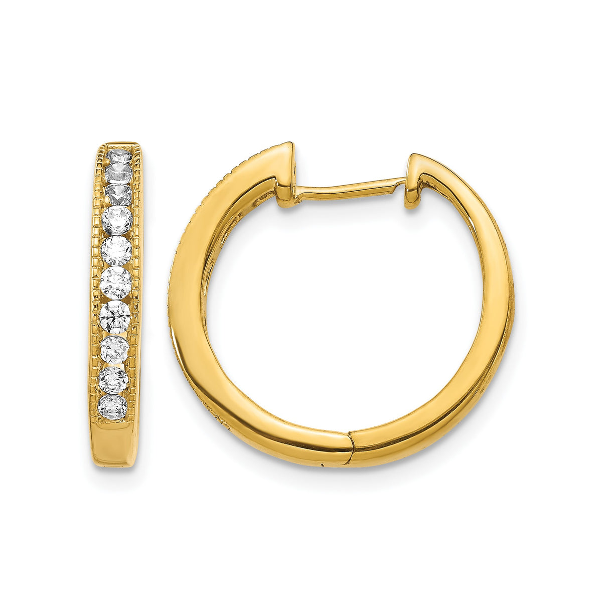 10k Yellow Gold Hoop Earrings with Cubic Zirconia, Channel Set Medium Hoops for Women