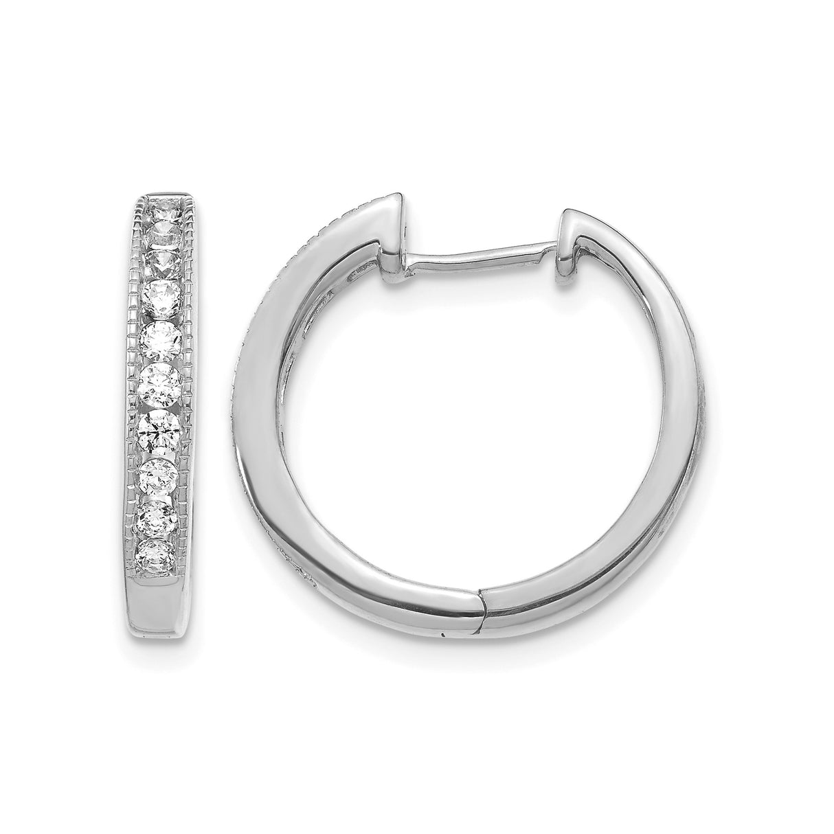 14k White Gold Hoop Earrings with Round Cut Diamonds in Channel Set Design
