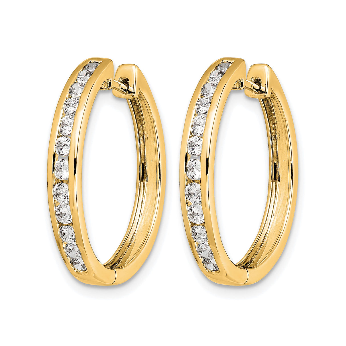 14k Yellow Gold Hoop Earrings with Round Cut Diamond Accents, Channel Setting, Classic Style