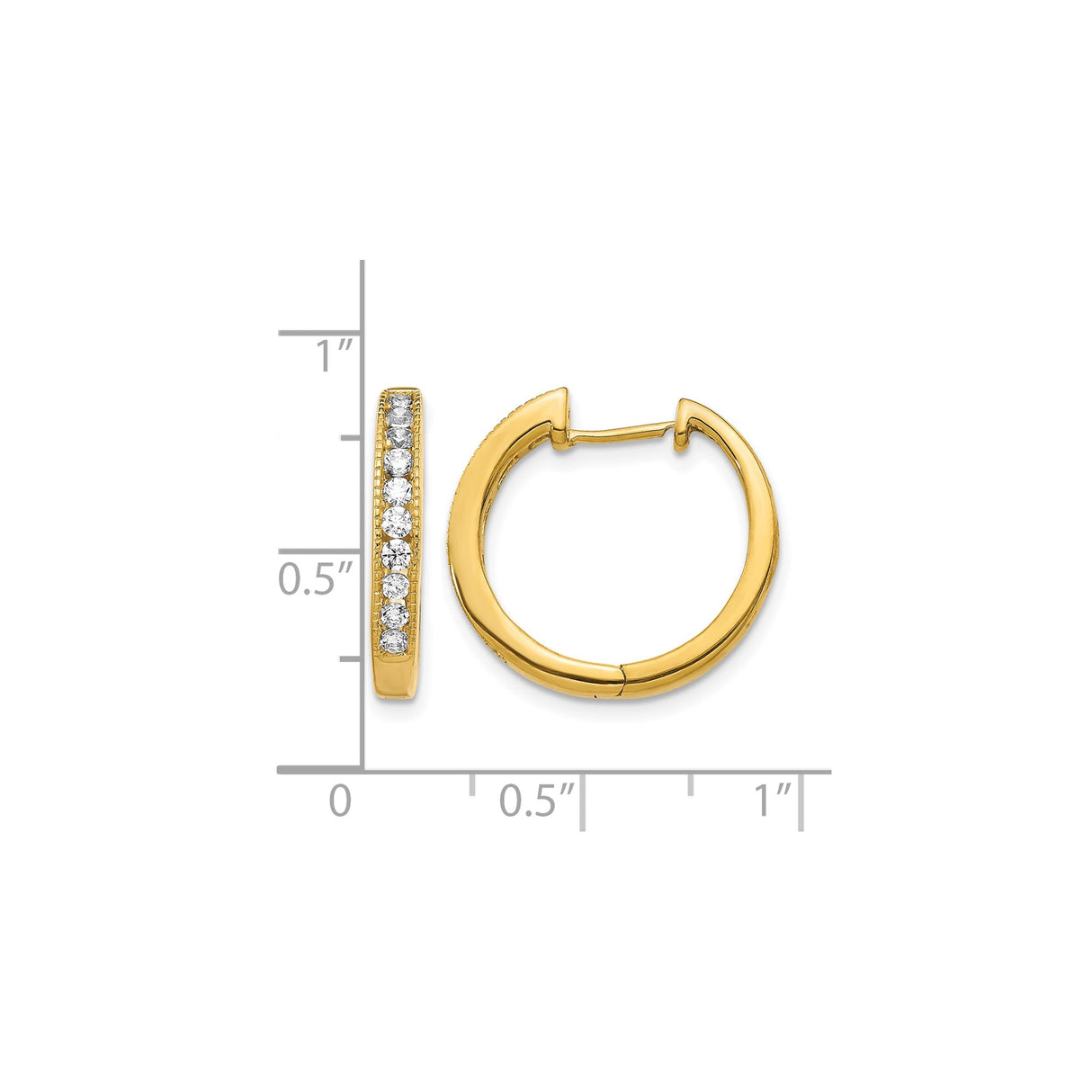 14k Yellow Gold Hoop Earrings with Round Cut Diamond Accents, Channel Setting, Classic Style