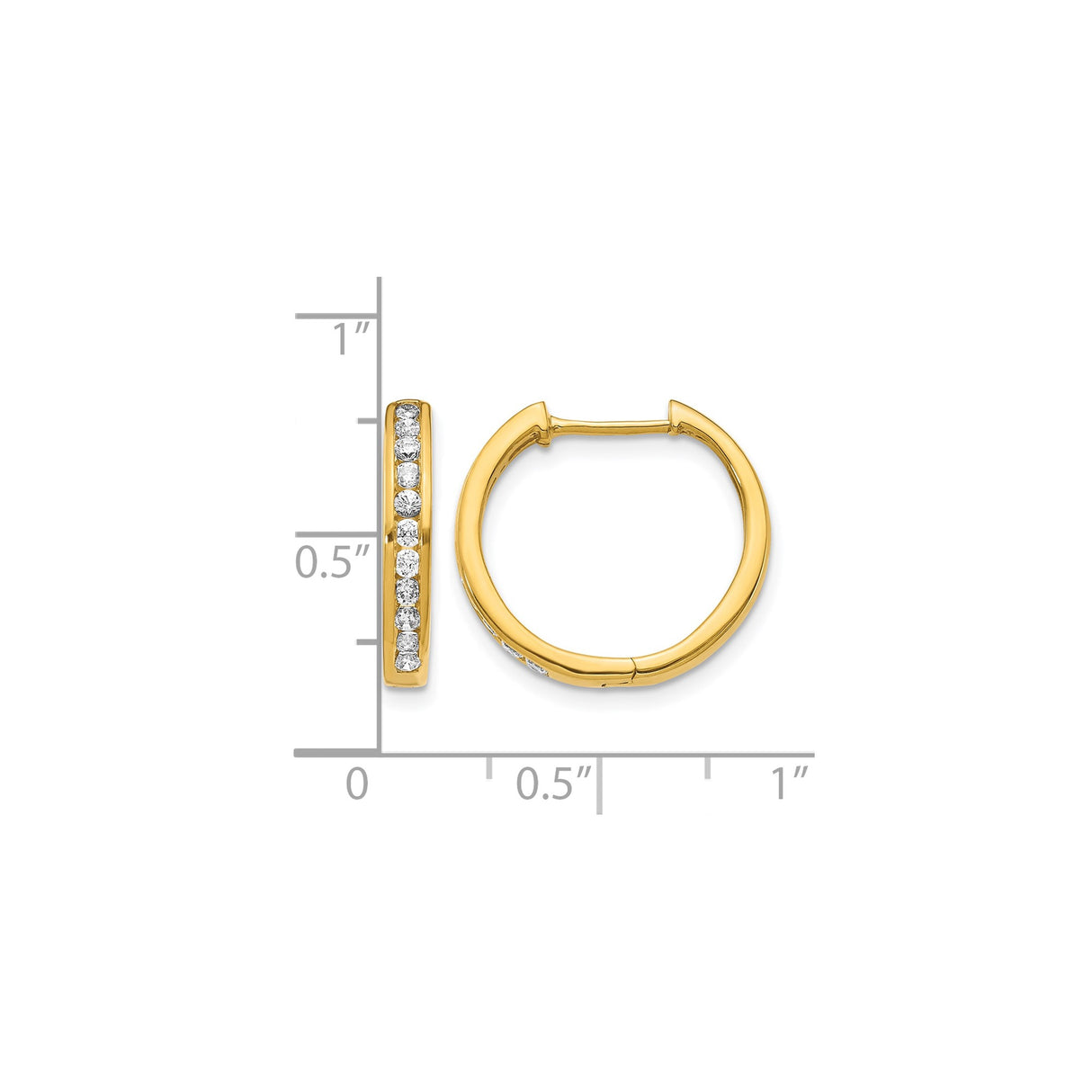 10k Yellow Gold Hoop Earrings with Channel Setting and Round White Stones, Lightweight Classic Design