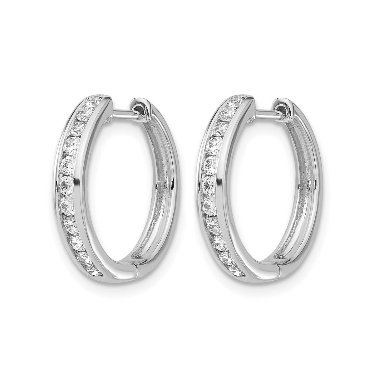 14k White Gold Diamond Hoop Earrings with Channel Set Round Cut Diamonds