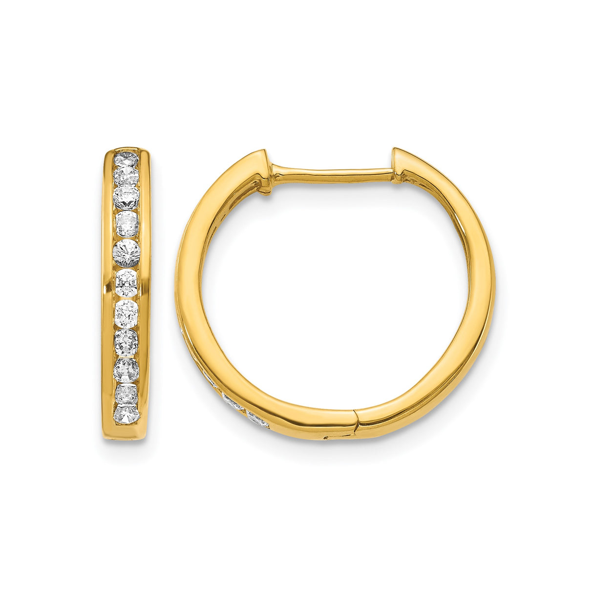 14k Yellow Gold Huggie Hoop Earrings with Diamond Accents and Cubic Zirconia