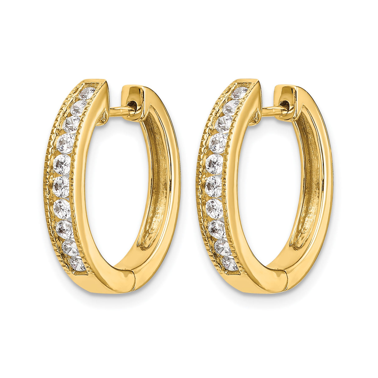 14k Yellow Gold Hoop Earrings with Diamond Accents, Lightweight Classic Style for Women