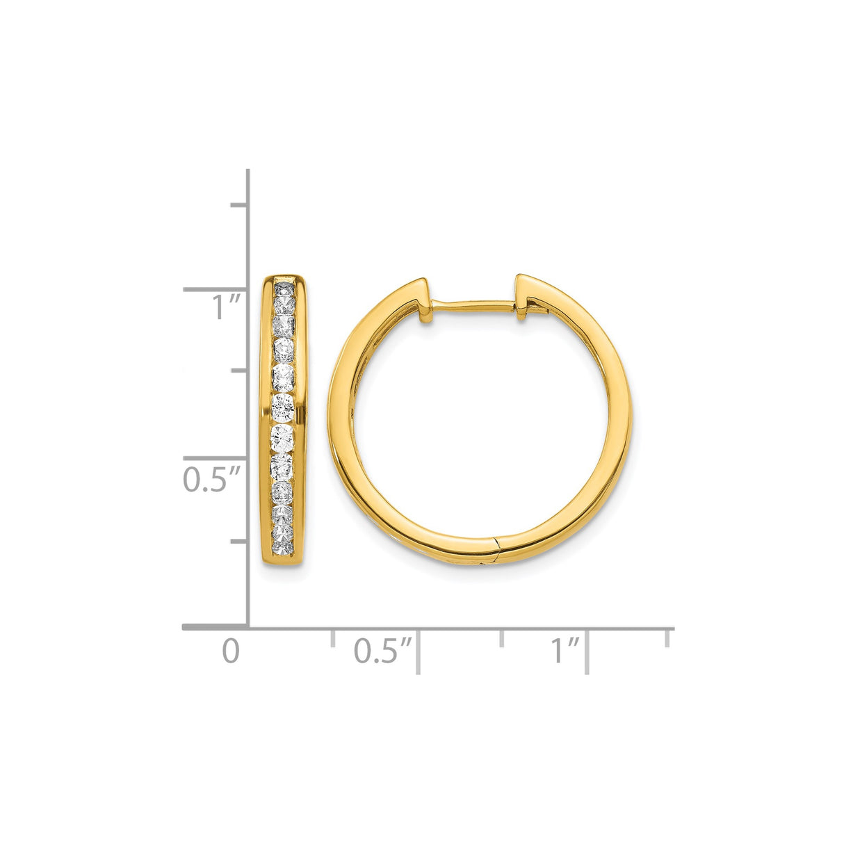 14k Yellow Gold Hoop Earrings with Diamond Accents, Lightweight Classic Style for Women
