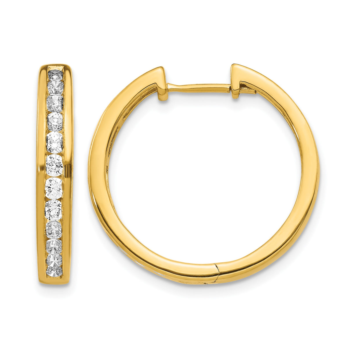 14k Yellow Gold Hoop Earrings with Diamond Accents, Lightweight Classic Style for Women