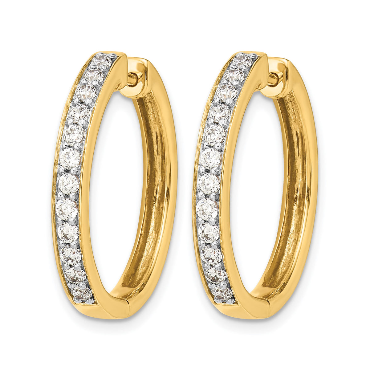14k Yellow Gold Hoop Earrings with Diamonds, Small Channel-Set Classic Circle Style