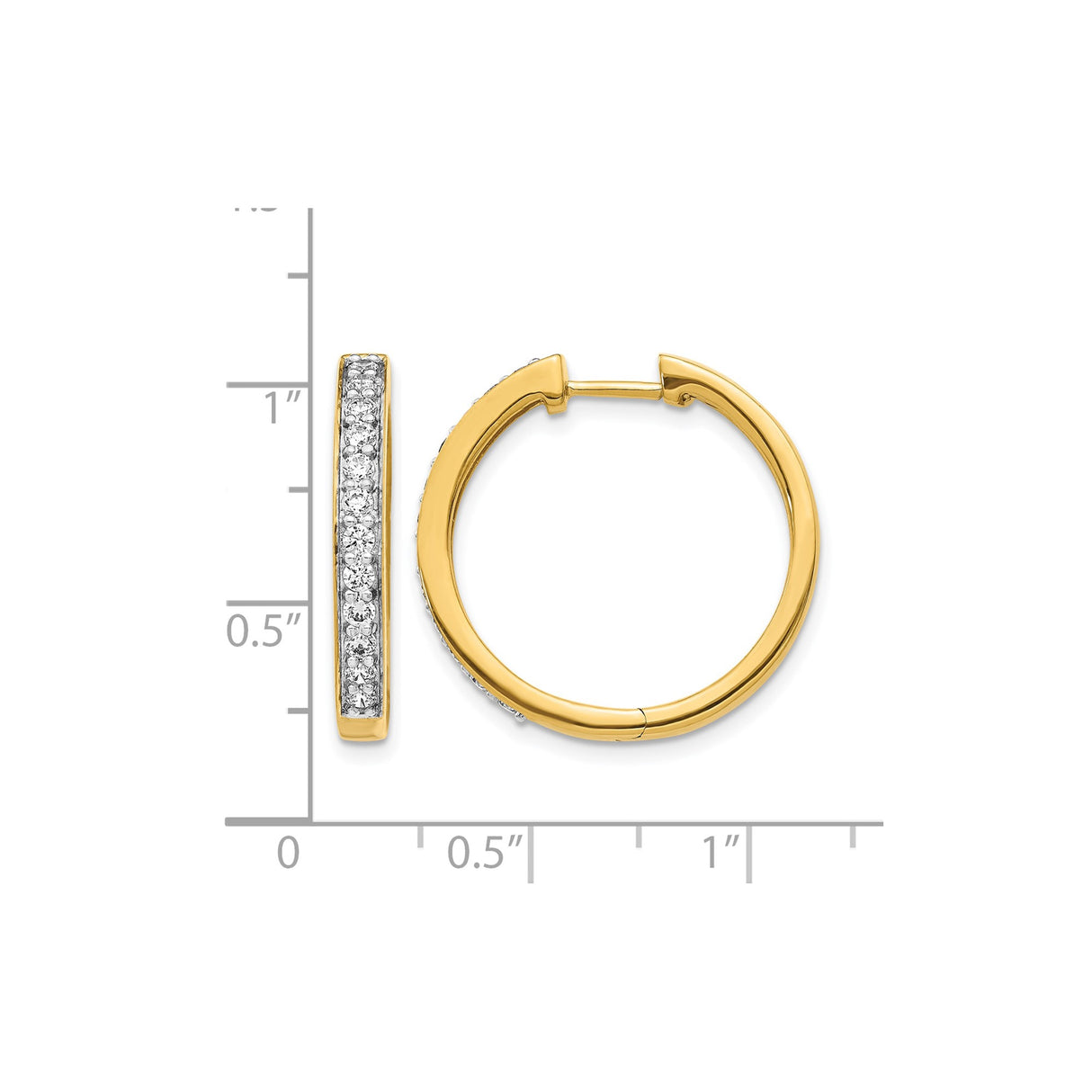 14k Yellow Gold Hoop Earrings with Diamonds, Small Channel-Set Classic Circle Style