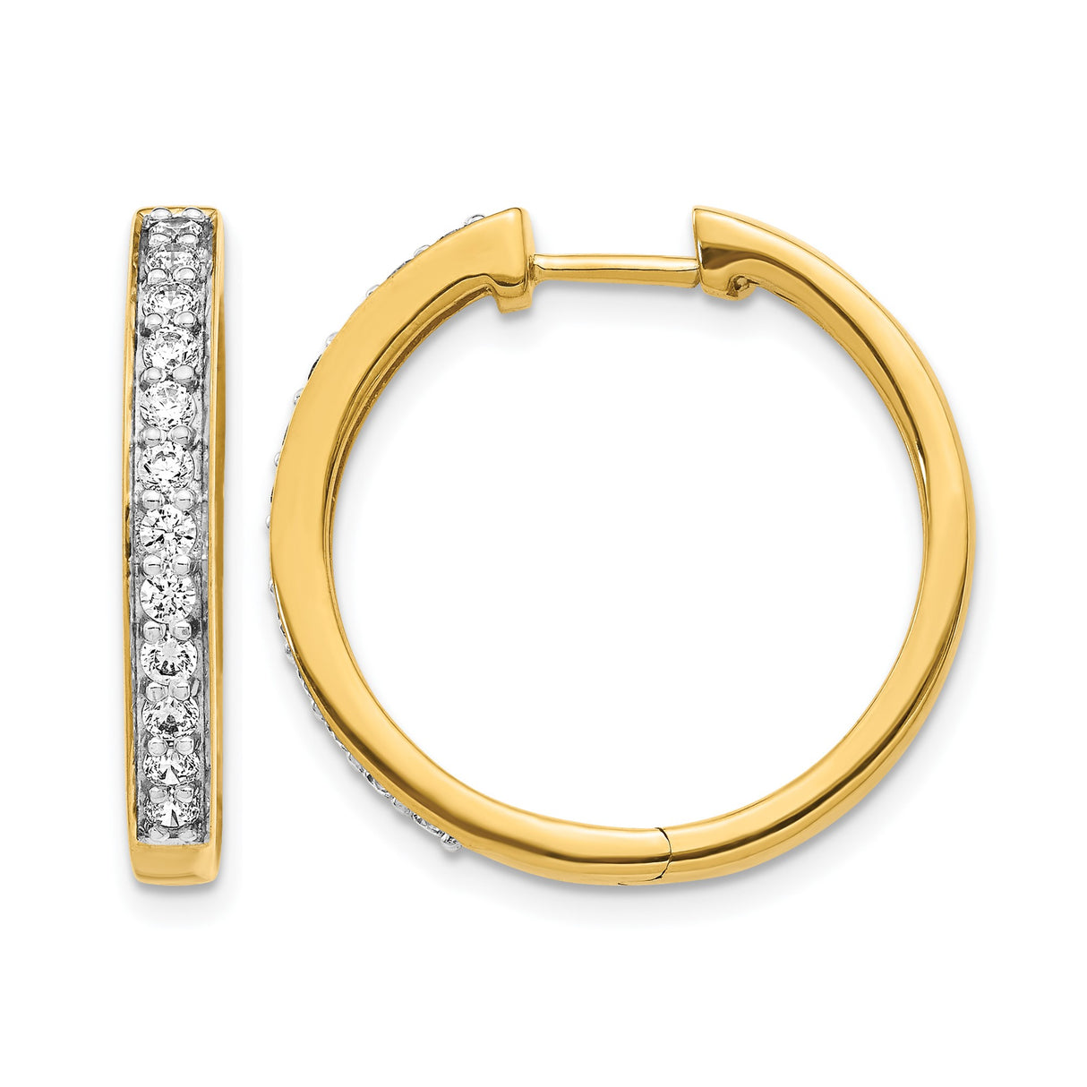 14k Yellow Gold Hoop Earrings with Diamonds, Small Channel-Set Classic Circle Style