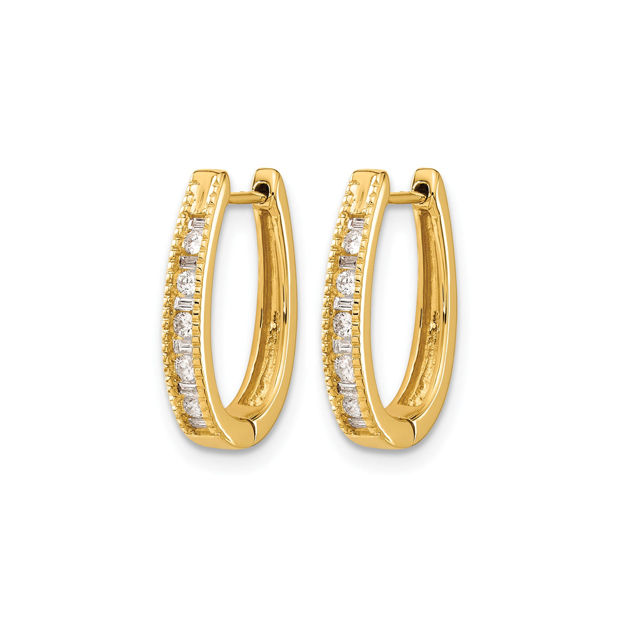 10k Yellow Gold Huggie Hoop Earrings with Baguette and Round Cubic Zirconia, Modern Lightweight Design