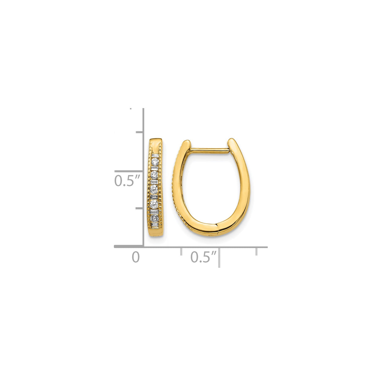10k Yellow Gold Huggie Hoop Earrings with Baguette and Round Cubic Zirconia, Modern Lightweight Design