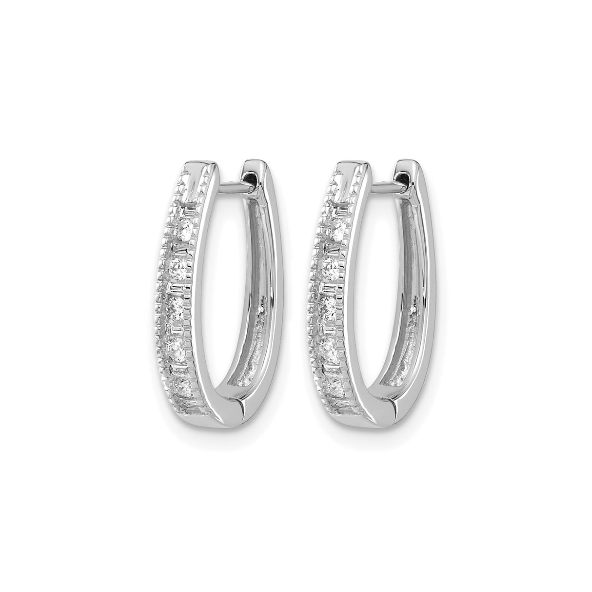 14k White Gold Huggie Hoop Earrings with Channel-Set Round Diamonds, Minimalist Design