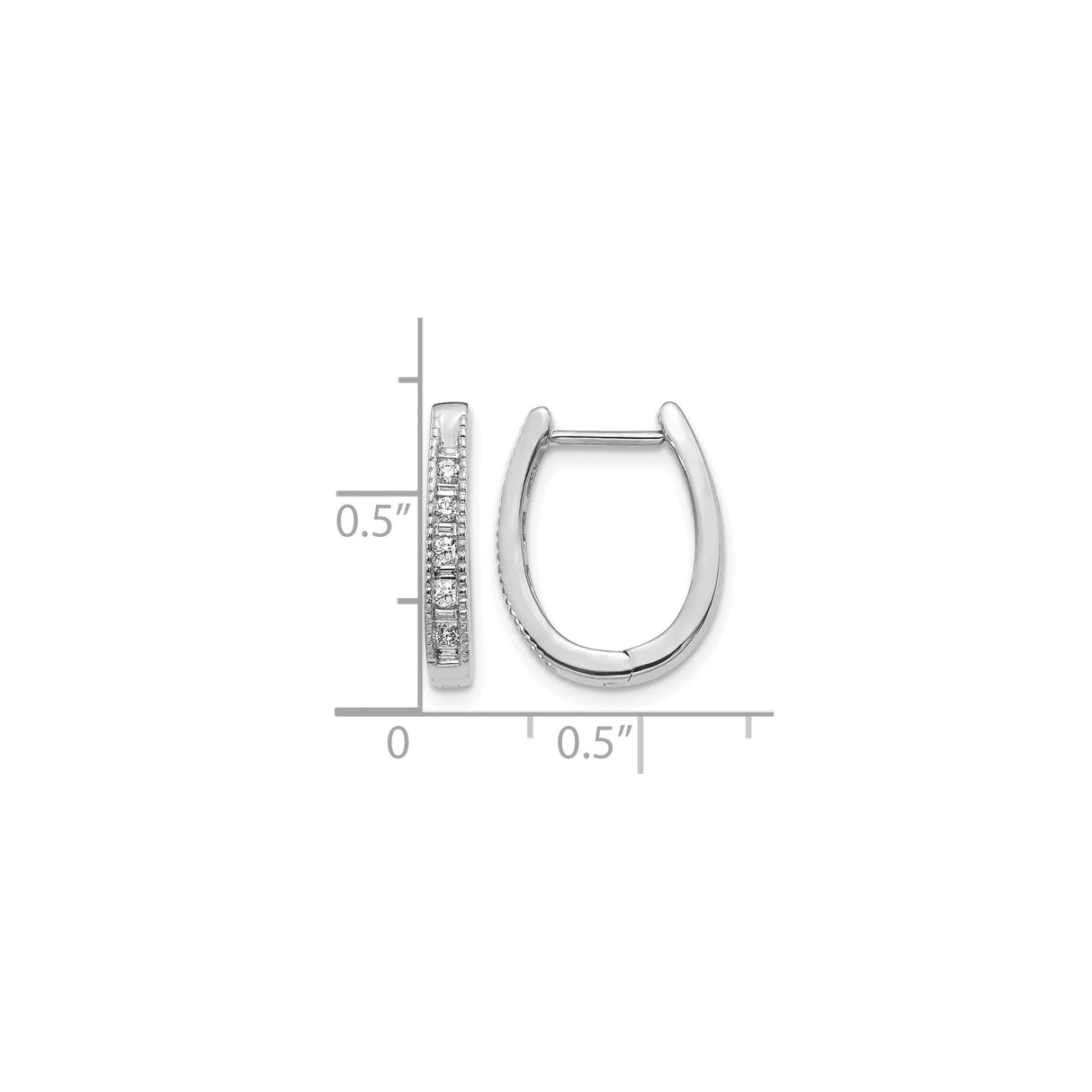 14k White Gold Huggie Hoop Earrings with Channel-Set Round Diamonds, Minimalist Design