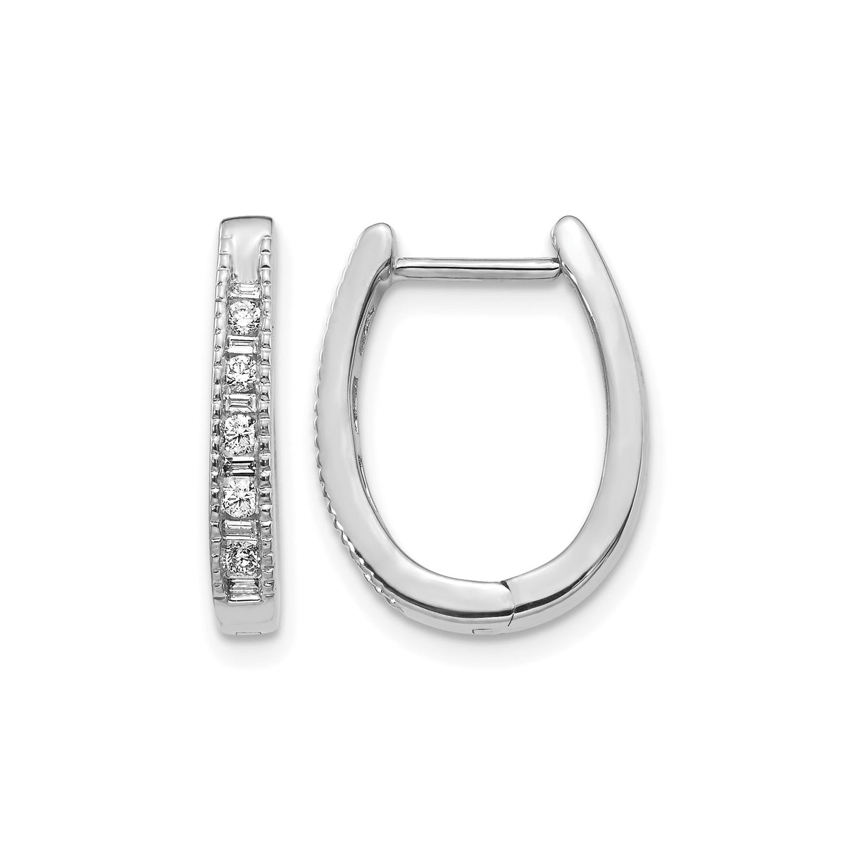 14k White Gold Huggie Hoop Earrings with Channel-Set Round Diamonds, Minimalist Design