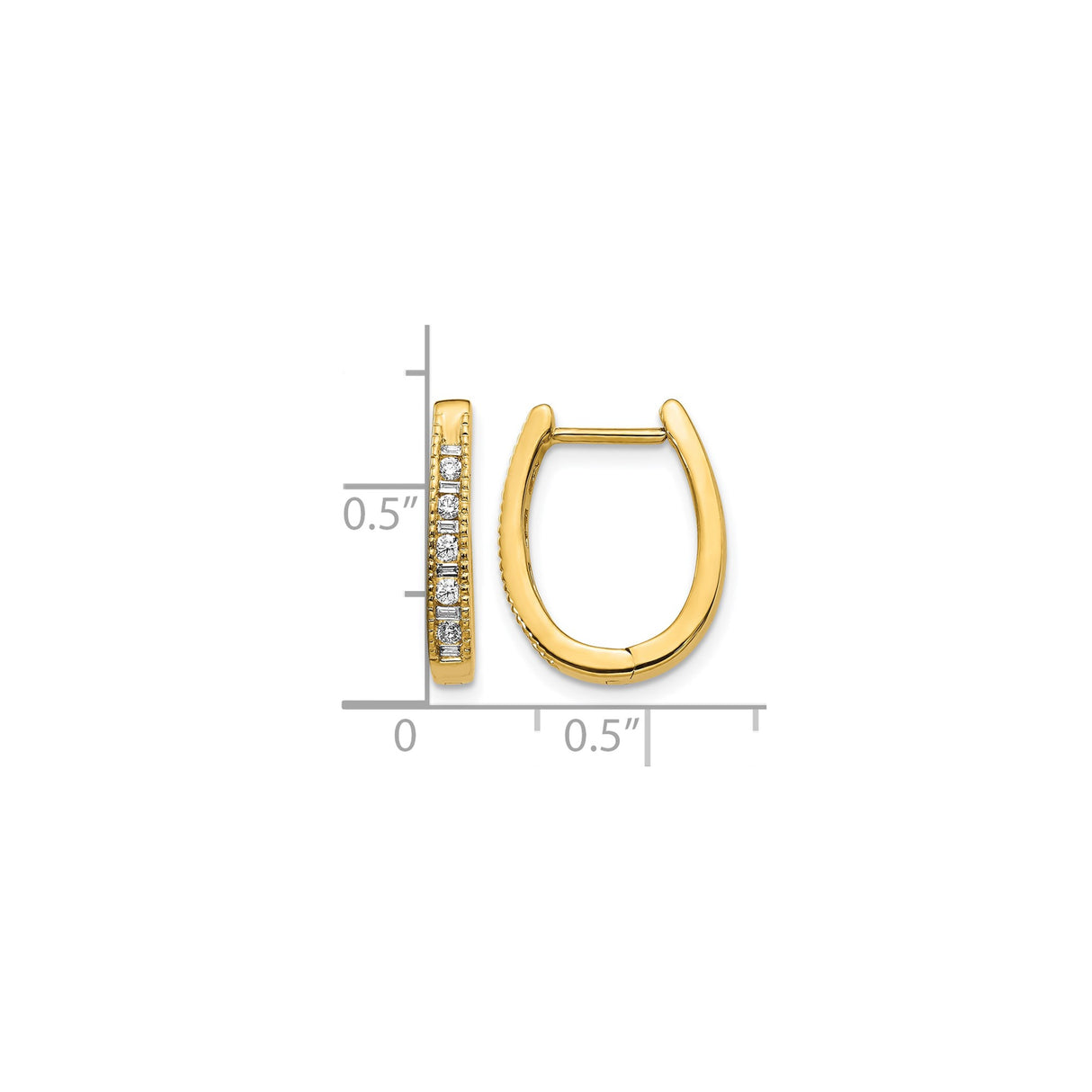 14k Yellow Gold Hoop Earrings with Round and Baguette Diamonds, Channel Set