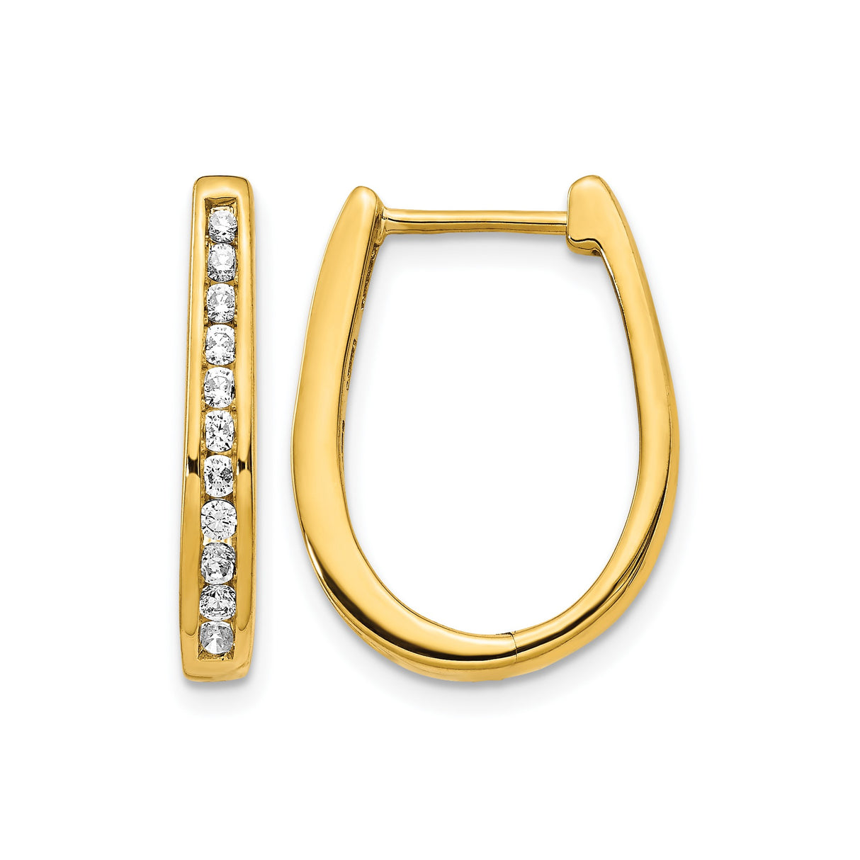 10k Yellow Gold Hoop Earrings with Cubic Zirconia, Modern Huggie Style for Women
