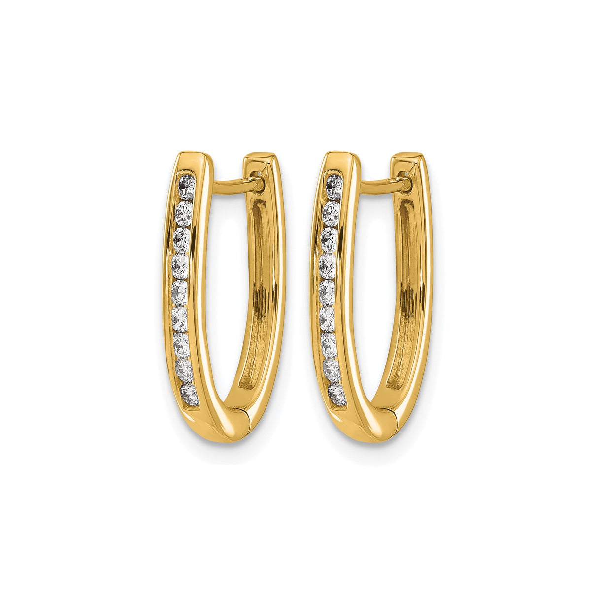 10k Yellow Gold Oval Hoop Earrings with Channel Set Cubic Zirconia, Lightweight Hinged Style