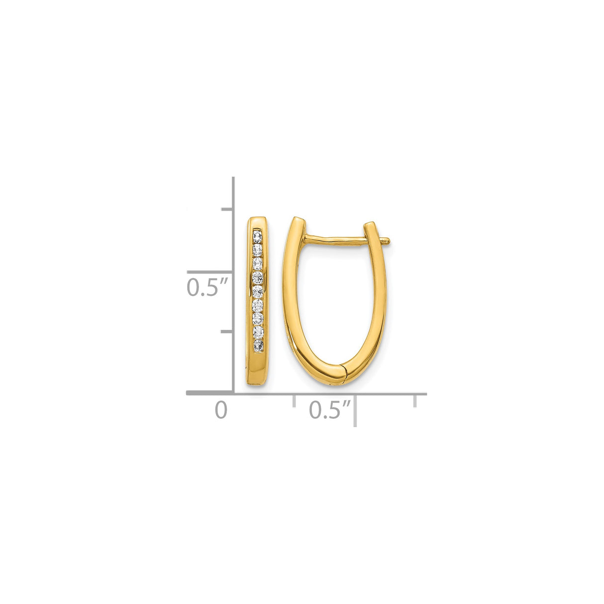 14k Yellow Gold Oval Hoop Earrings with Round Cut Diamonds in Channel Setting