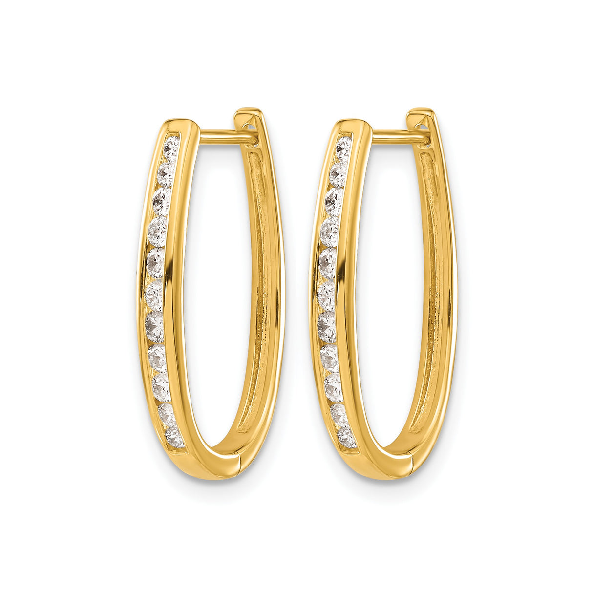10k Yellow Gold Oval Hoop Earrings with Round Cut White Cubic Zirconia Accents