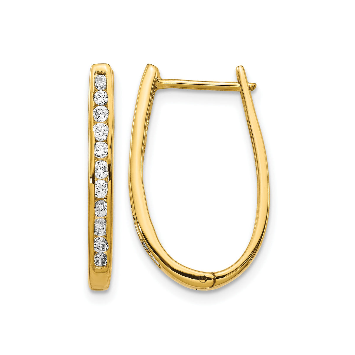 10k Yellow Gold Oval Hoop Earrings with Round Cut White Cubic Zirconia Accents