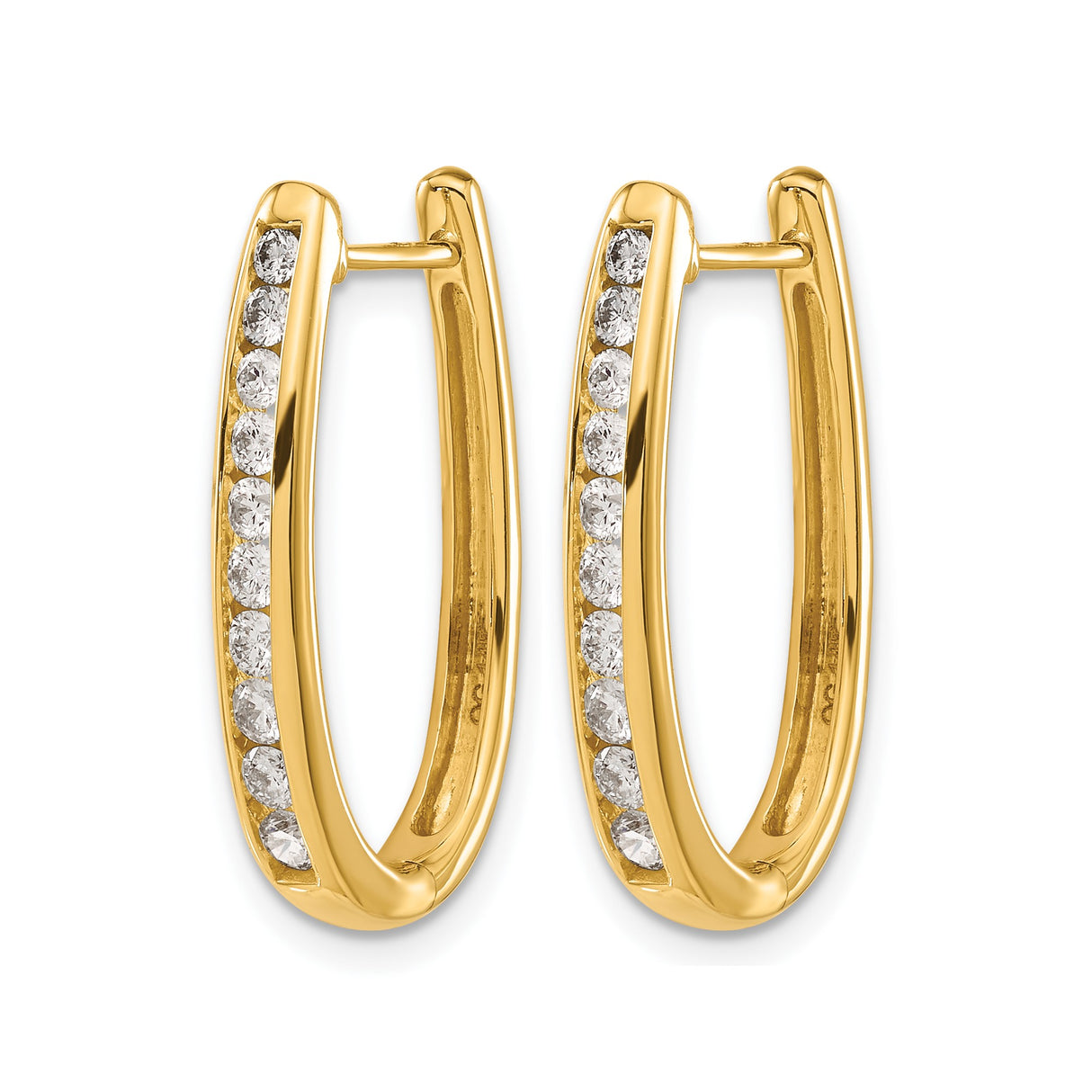 10k Yellow Gold Hoop Earrings with Round Cut White Gemstones, Sleek Hinged Oval Design