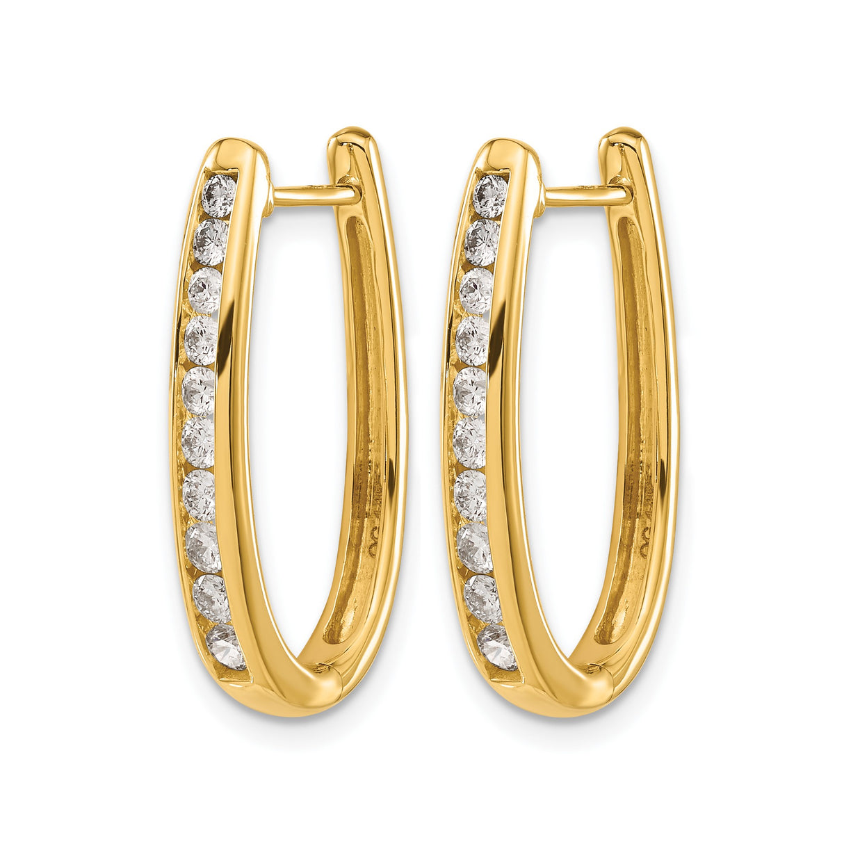 14k Yellow Gold Hoop Earrings with Round Cut Diamonds, Channel Set, Modern Minimalist Design