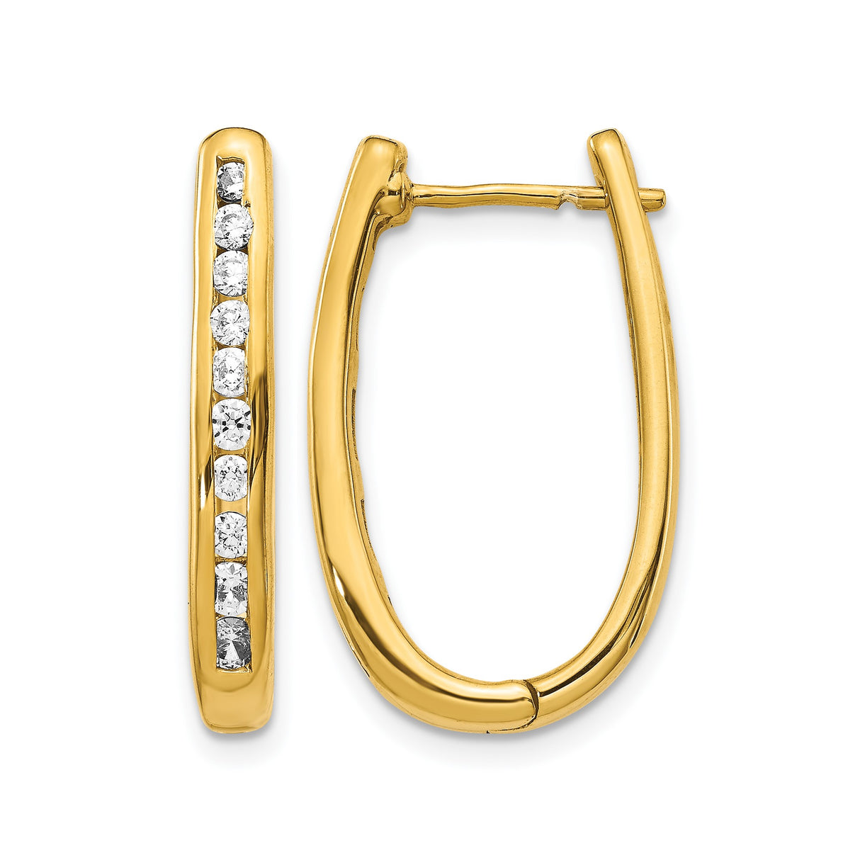 14k Yellow Gold Hoop Earrings with Round Cut Diamonds, Channel Set, Modern Minimalist Design